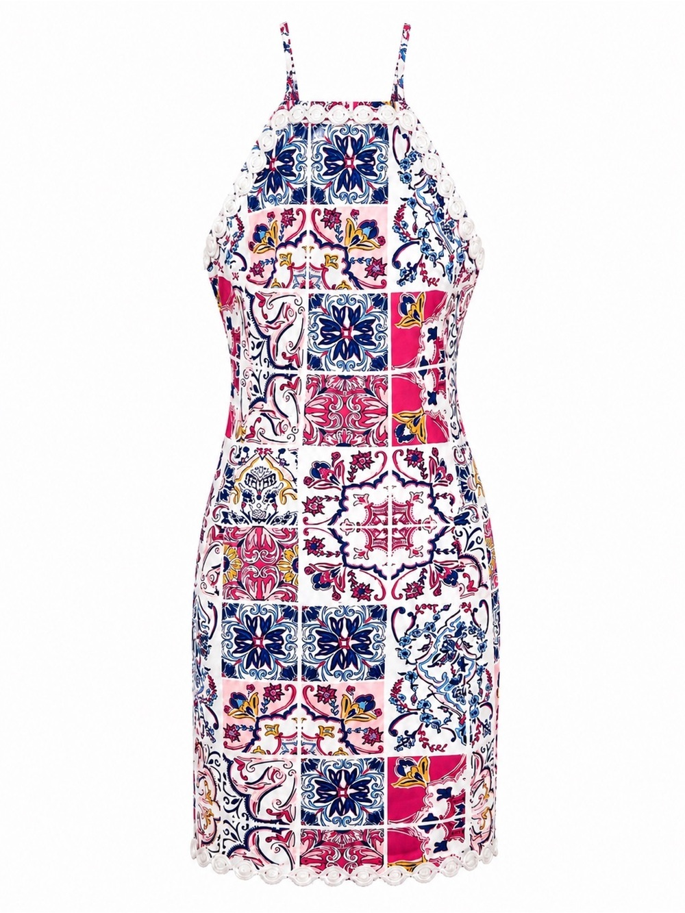 Crown & Ivy tile print halter sheath dress, size 10
